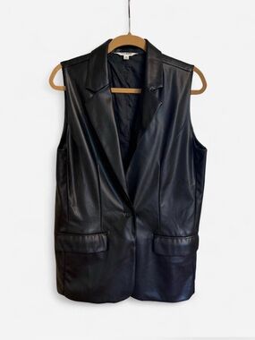 Steve Madden Black Faux Leather Sleeveless Blazer Vest